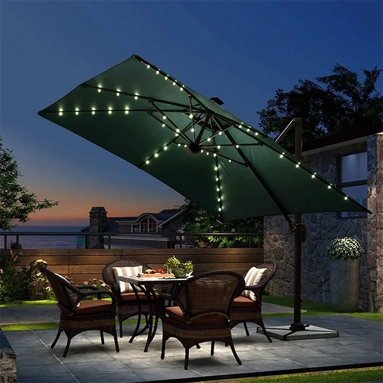 bistro lights for patio umbrella Lighted Cantilever with Base perfectly positioned shade is always within reach. String lights