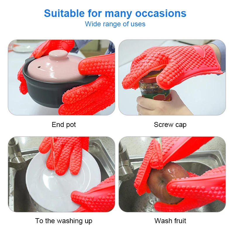 Custom Logo Cooking Grill Heat Resistant Barbecue Mitts Kitchen Silicone Microwave Bbq Oven Gloves