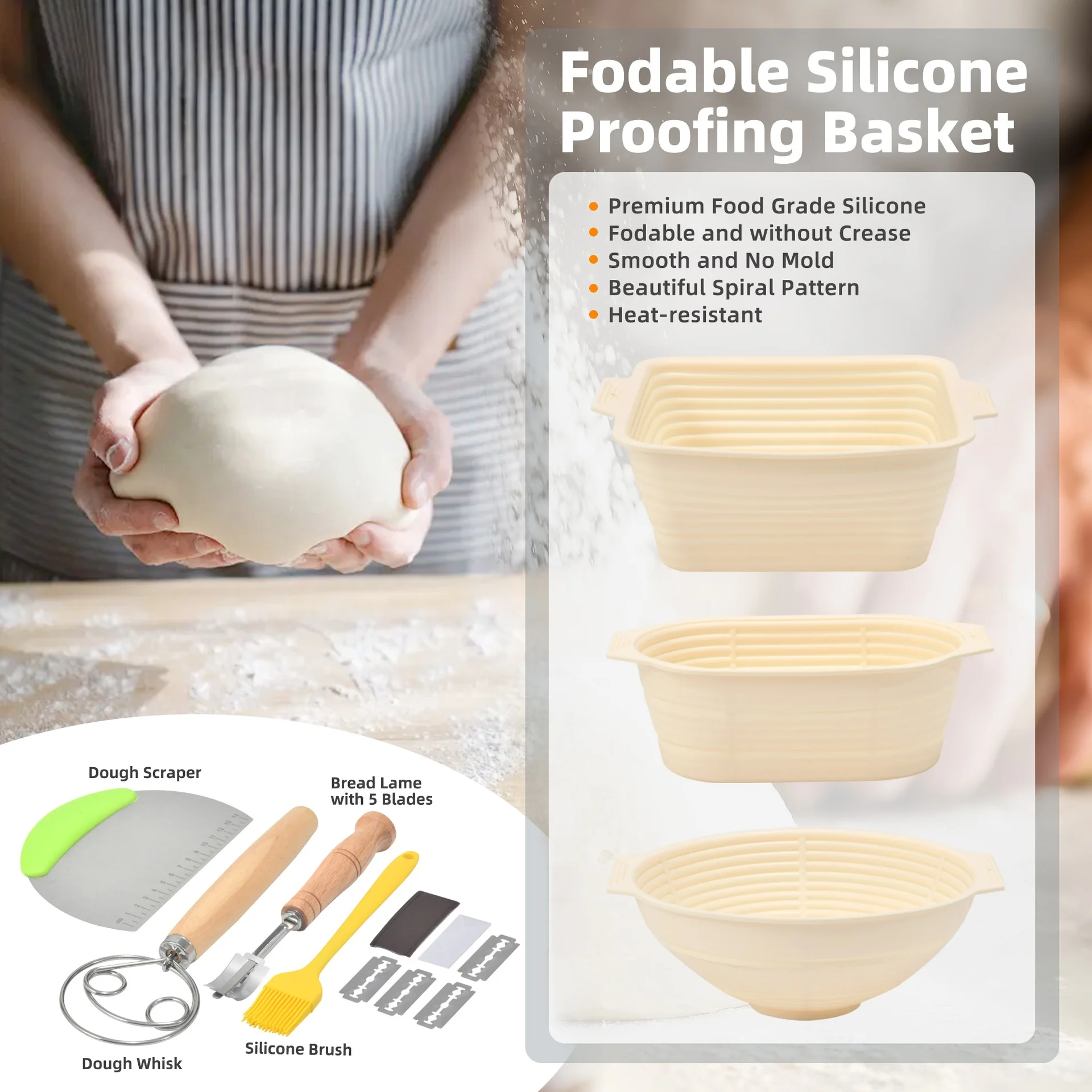 High-Temperature Resistant Silicone Large Capacity Bread Dish Foldable Oven-Baking Dough Bowl Household Baking Dishes Pans factory