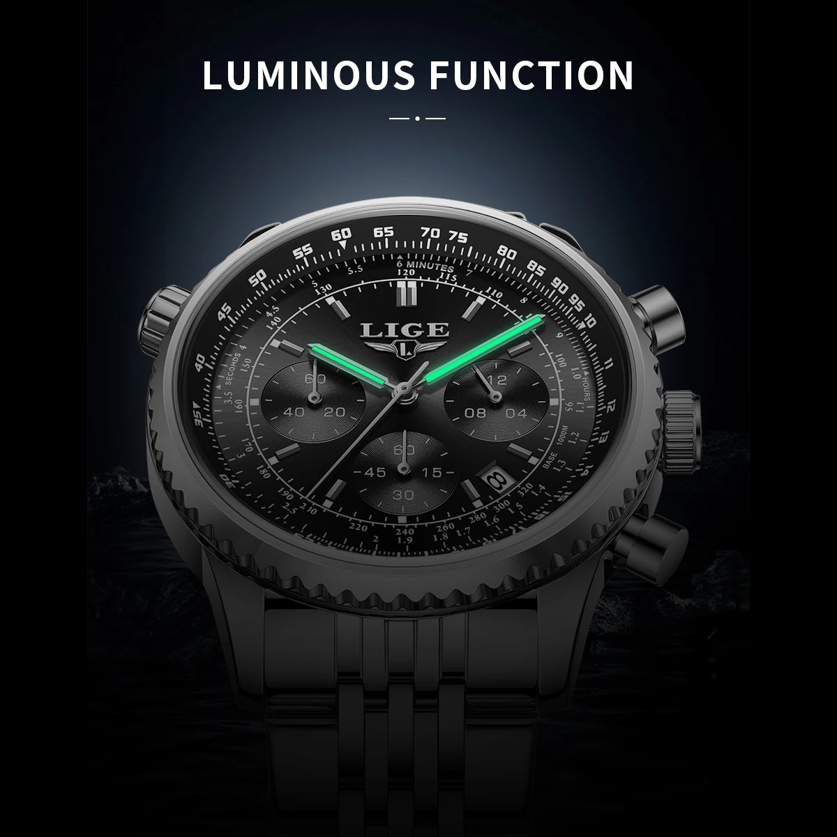 Chronograph Diamond Watch Rotatable Bezel Luminous Stainless Steel Quartz JoJino Chronograph Large Mens Diamond Watch 0.25ct Roman  main image 4