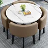Imitation stone round table + khaki leather