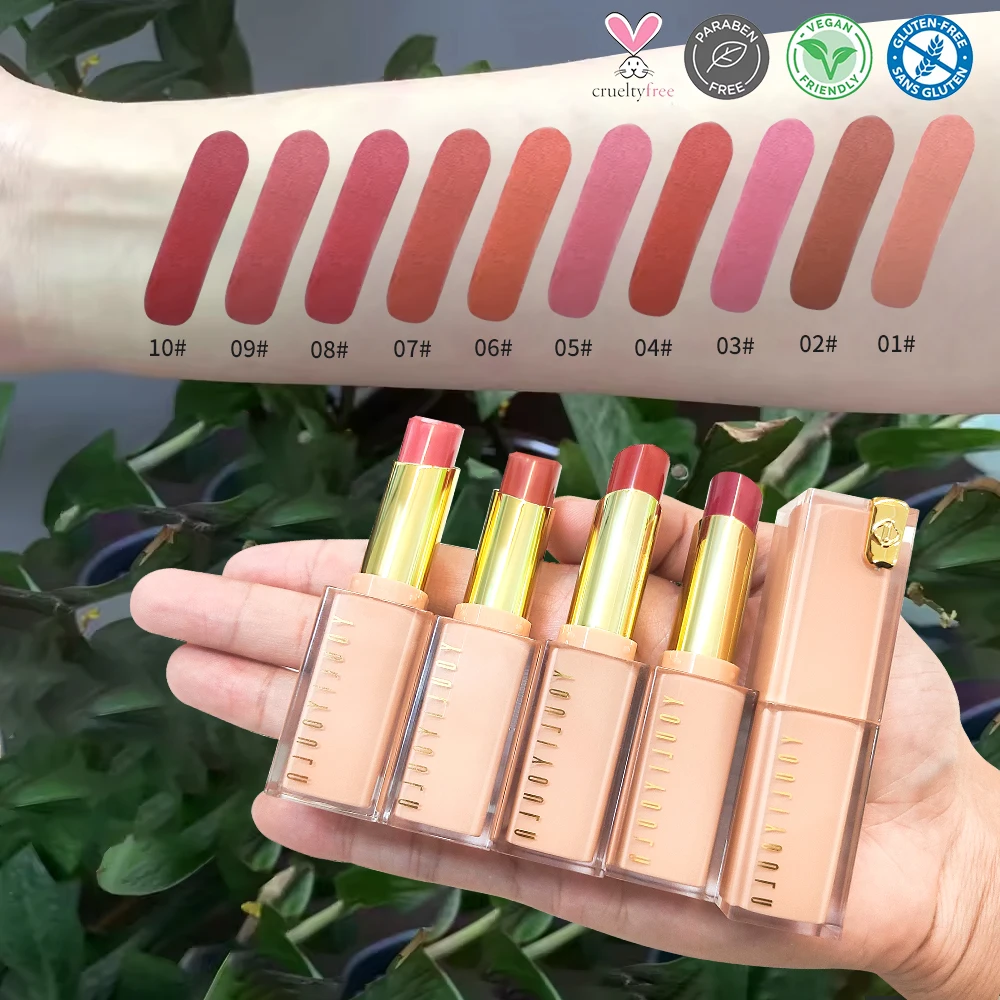 Free Sample Natural Beauty Top Lady Lipstick Water Proof Lightweight Soft Cruelty Free Hot Sales 10 Colors