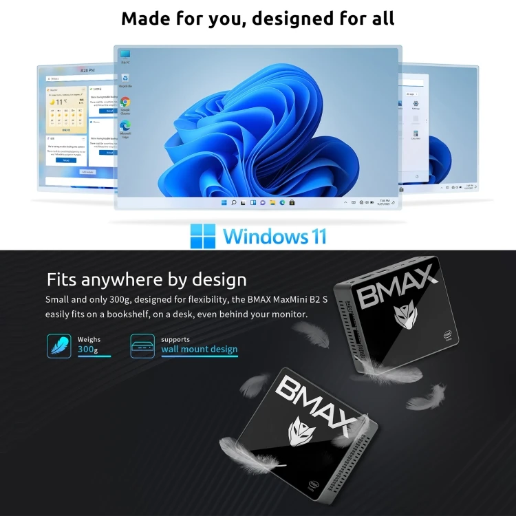BMAX B2S Window 11 Mini PC - Intel Celeron N4020, 6GB RAM, 128GB