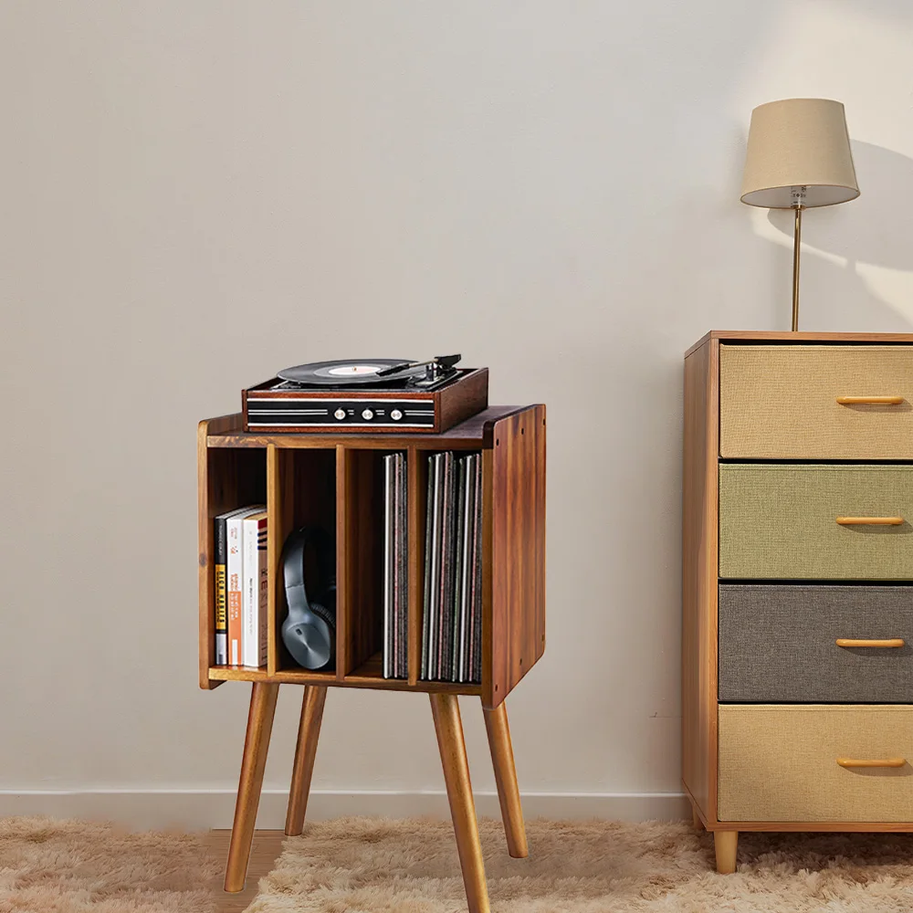 Acacia Wooden Modern 4-Tier Multifunctional LP Record Player Bracket Storage Rack Organizer Bedside Table Home Coffee Use