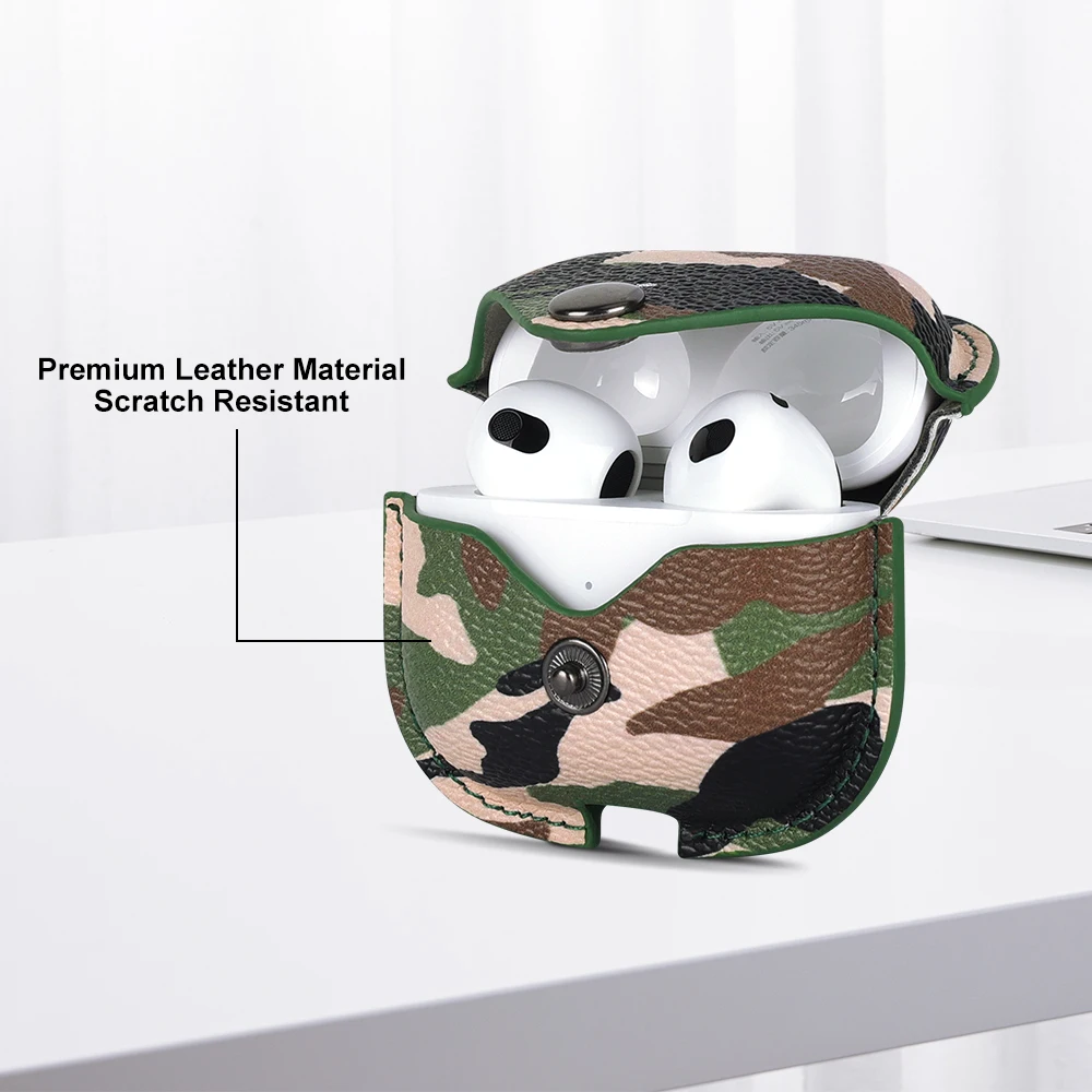 Factory Wholesale earpods Earphone case for airpods Pro 2nd Generation  Cover case Leather with Keychain Carabiner Camouflaged