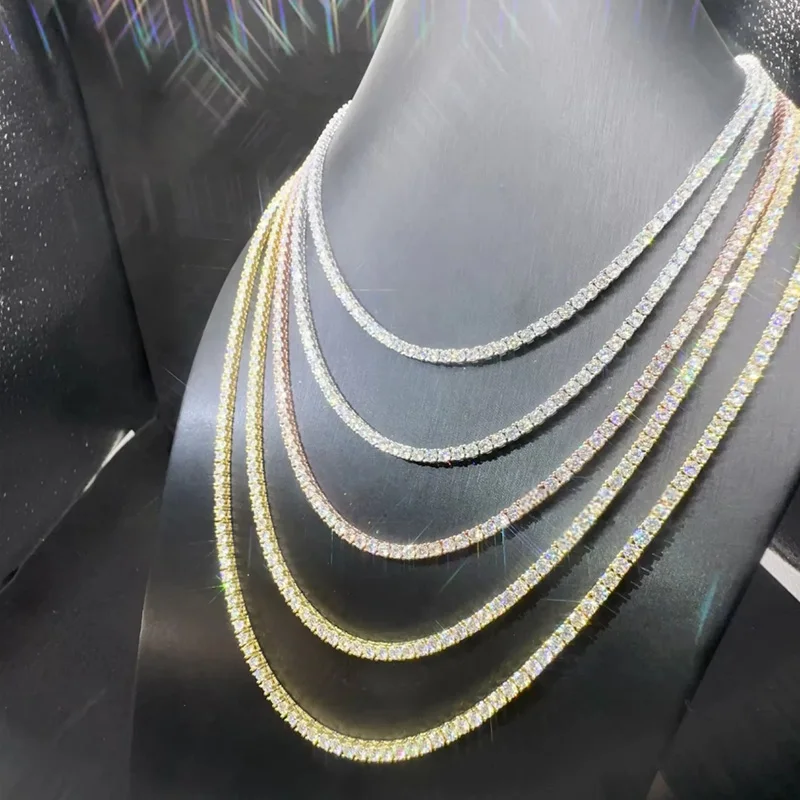 Colar tennis em prata de lei 925 com moissanite para unisexo_voghion.com