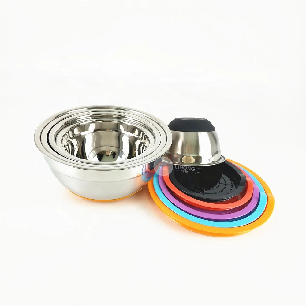 Нескользящая силиконовая Нижняя миска 18 см до 30 Красочный контейнер для салата из нержавеющей стали набор 7 с