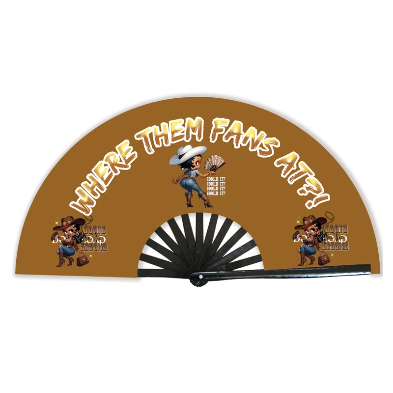 BSBH Boots on the Ground Fans Girls Clacking Bamboo Fans Sparkle Folding Hand Fan with Holster for Line Dancing Festivals