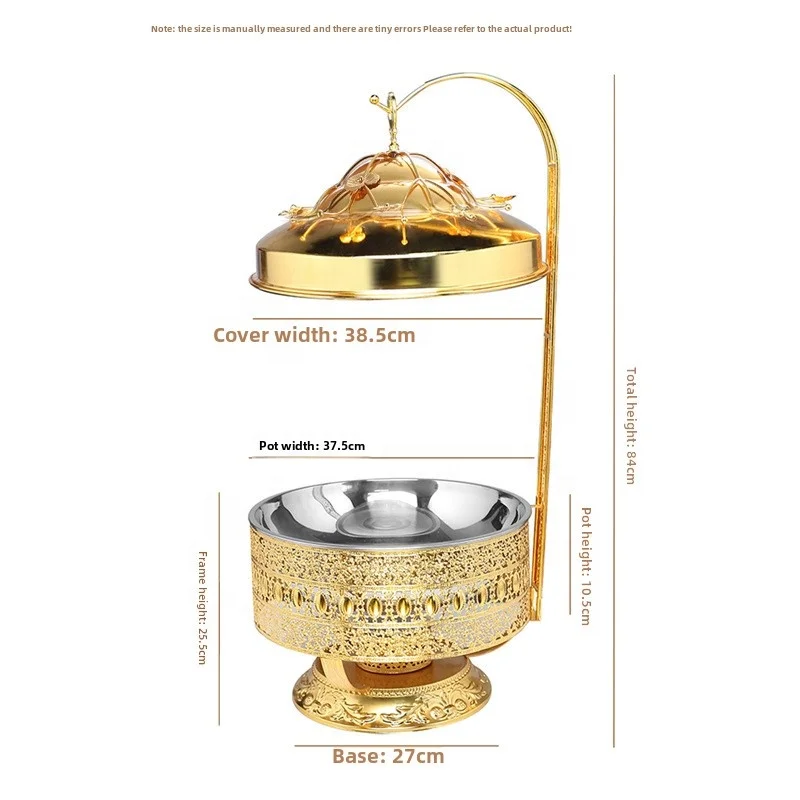 Large Capacity 8L Stainless Steel Gold Chafing Dish with Hanger Lid New Hot Pot for Buffet Parties Weddings Metal Fuel Heating