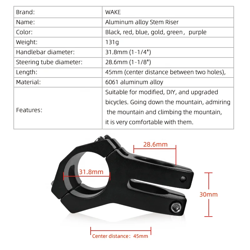 WAKE Color Bicycle Handlebar Stem Durable Versatile