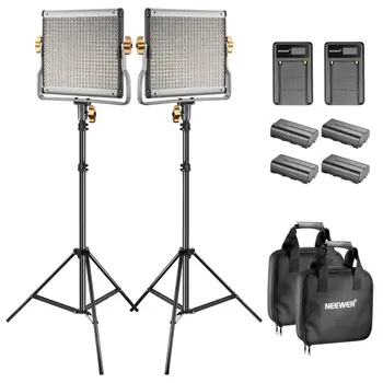 Neewer Bi-color LED 480 Video Light and Stand with Battery and Charger Durable Metal Frame, Dimmable for YouTube Video Shooting
