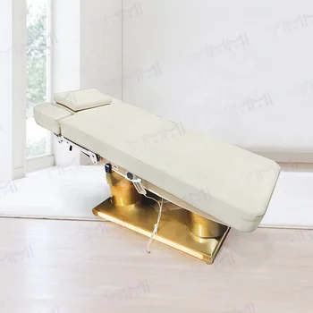 Luxurious Spa Furniture Golden Base Beauty Bed Cosmetic Heated Therapy Treatment Bed 4 Motors Electric Massage Tables