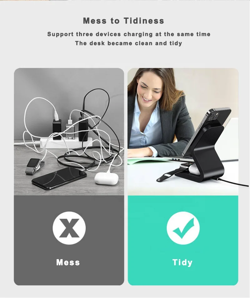 New Design 15w Mobile Phone Qi Fast Magnetic 3 In 1 Wireless Charger for iPhone 12 Mini Max Pro for Apple Watch Earphone