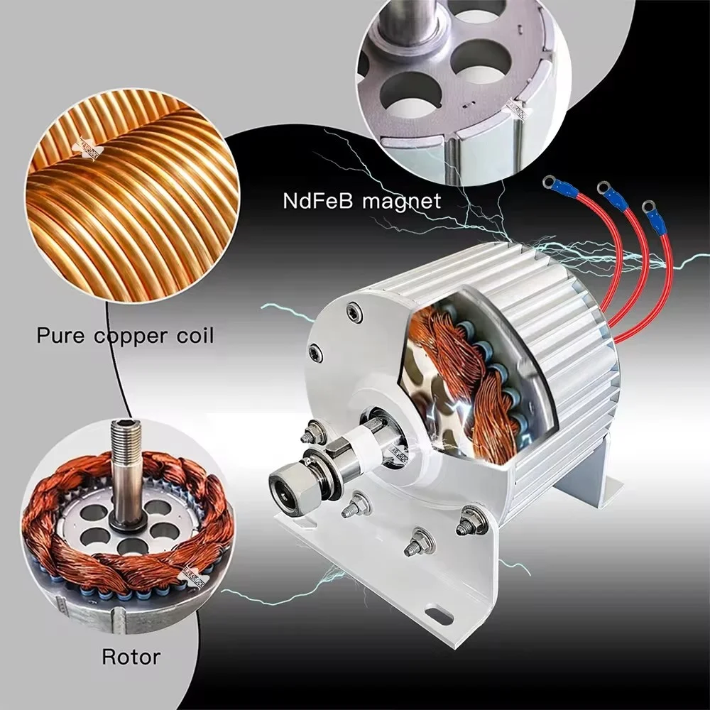 Générateur Aimant Permanent 3000W - 12V/24V/48V - Alternateur 3 Phases Sans Engrenage