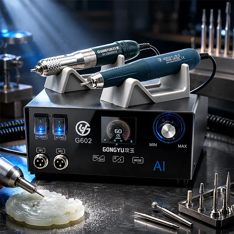 300W Brushless Micromotor 60000RPM AI 3 Working Mode Dual Handle Jewelry Jade Wood Carving Metal Jewelry Engraving Machine