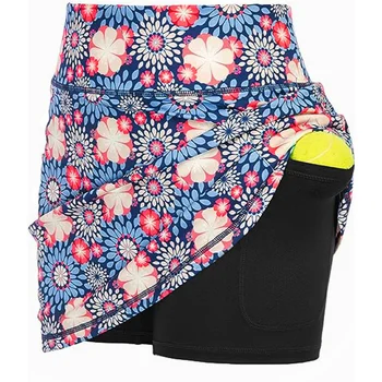 Women's Fitness Clothing 4pcs Pockets Printed Badminton Tennis Skort ...