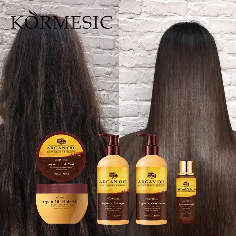 KORMESIC High Quality Private Label logo Guangzhou Hydrate Sulfate Free Argan Shampoo and Mask Set