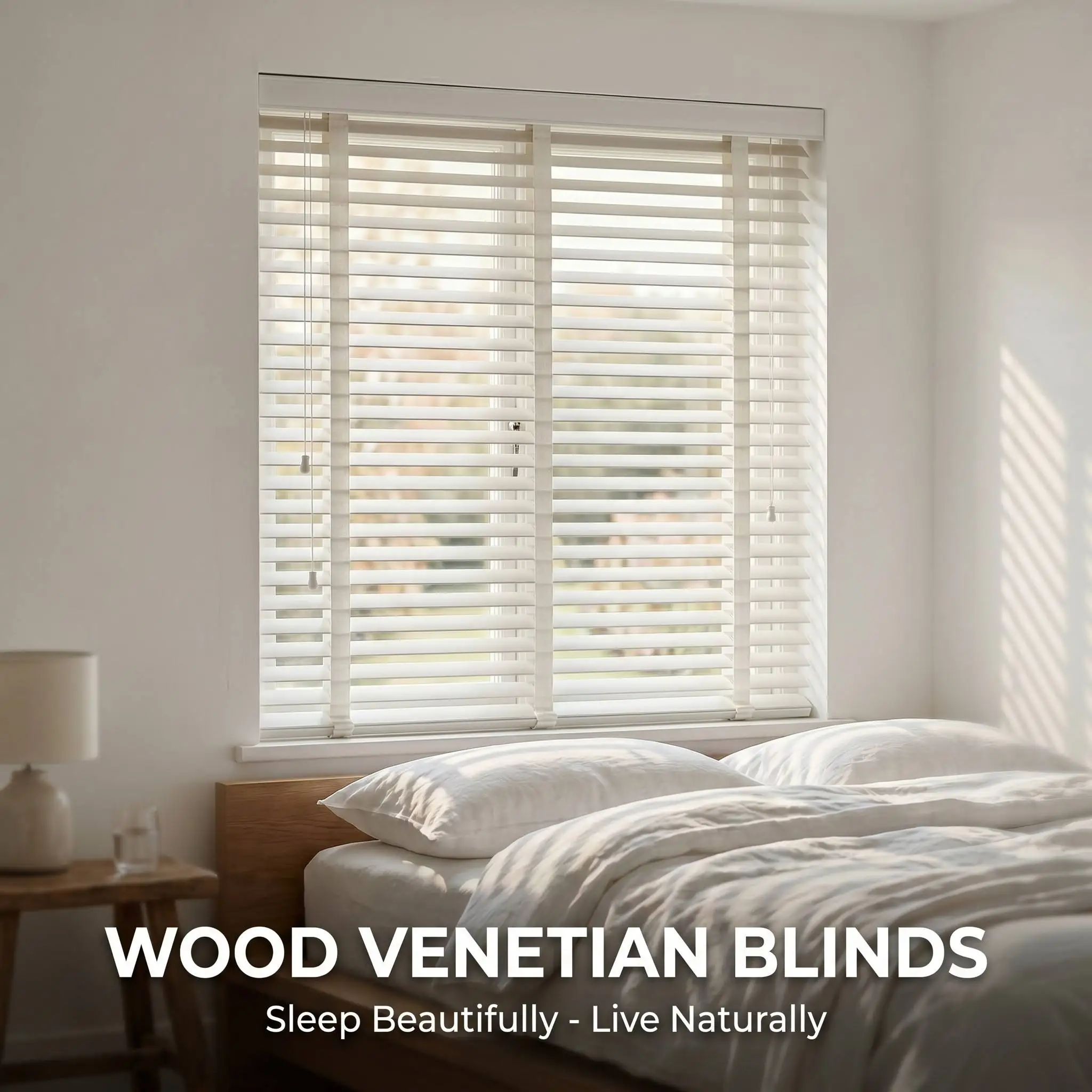 White Painted Wood Venetian Blinds Built-In Bedroom Kitchen Living Room Plain Valance Custom Size UV Blocking Every Day