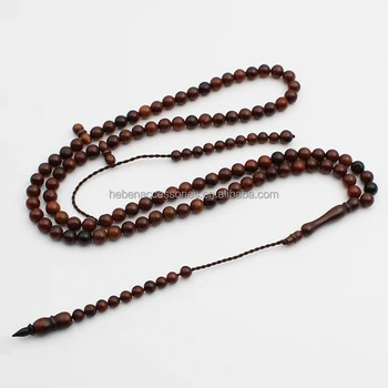 Factory Custom Black Brown Prayer 99 Beads with Extra Counter Quality Kuka Wood Islamic Tasbih Rosary Beaded Necklaces for Men