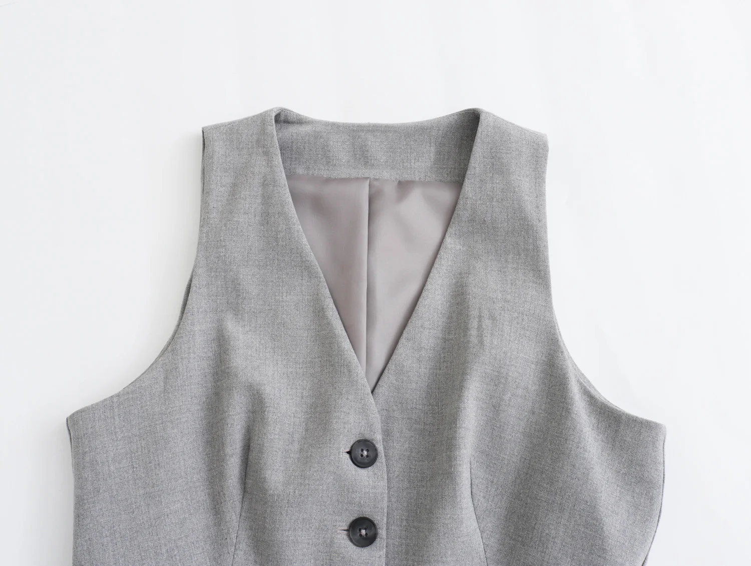 V Neck Gray Color Single Breasted Elegant Casual Women's