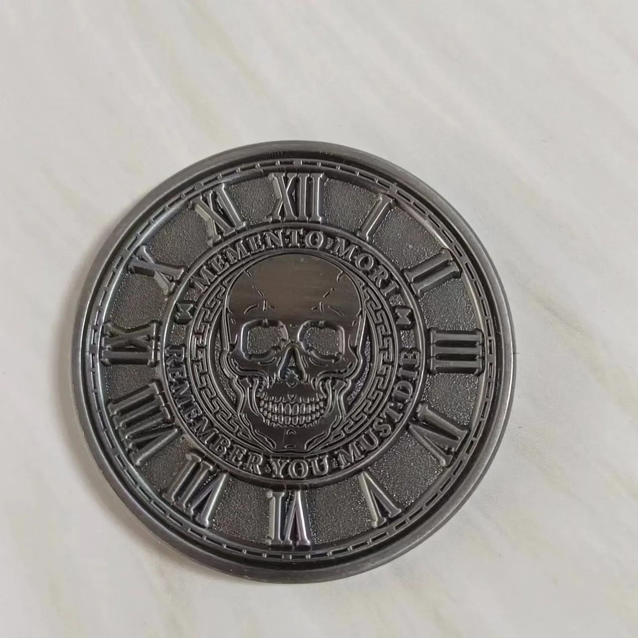 Memento Mori and Amor Fati Stoic Challenge Coin Factory Price Antique Brass Emboss Metal Coins with Sandblast