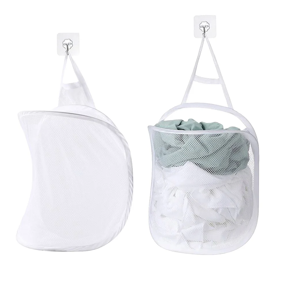 2 Cestas De Malla Plegables Para La Colada - Bolsas Colgantes De Poliéster Para Ropa Sucia, Montaje En Pared O Puerta, Para Viajes, Hogar U Hotel (Blanco Y Gris)