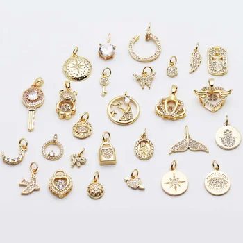 18k gold plated micro zircon paved brass copper gold jewelry charms 18k