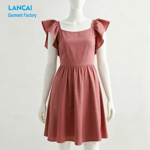 Ladies Summer Dress Manufacturer Custom Made Low Moq Cotton Holiday Vacation Beach Dress With Ruffle Shoulder