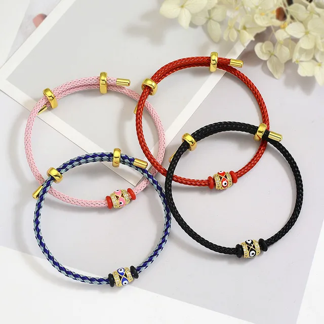 Hot Sale Colorful Slide Beads Adjustable 3mm Rope Charm Bracelet for Women