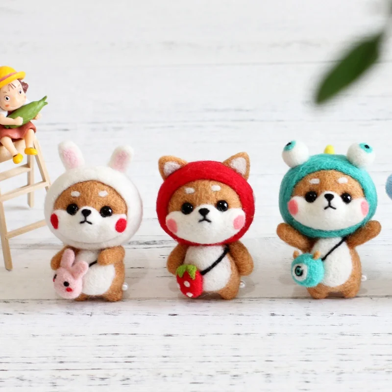 Animal Wool Needle Felt Handwork Craft Supplies Shiba Inu Doll Toy DIY Wool Needle Felting Kit for Beginners