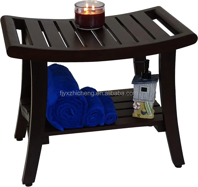 product teak 24 inch brown waterproof teak wood shower bench stool seat chair safety storage organization bathroom-4