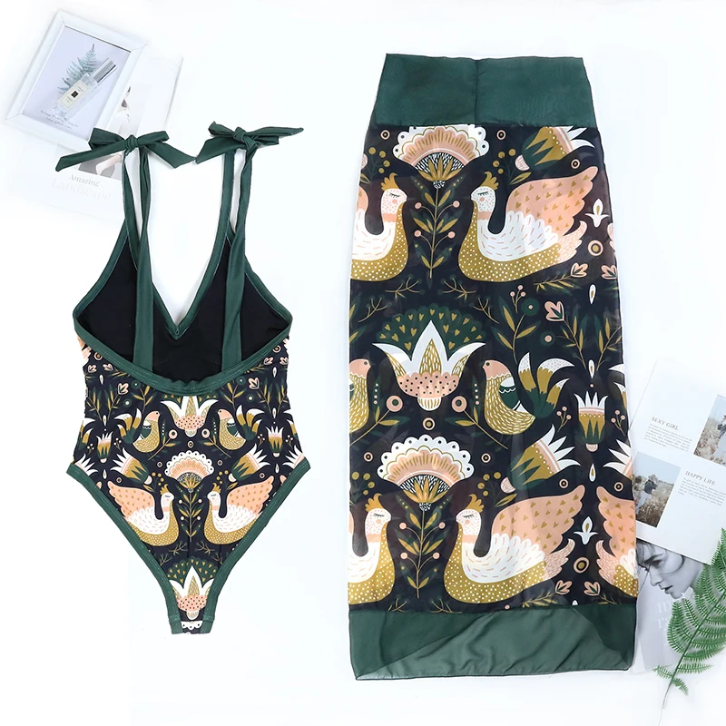 Jsn Bathing Suit Manufactures One Piece Swimsuit Cover Up Peacock Print