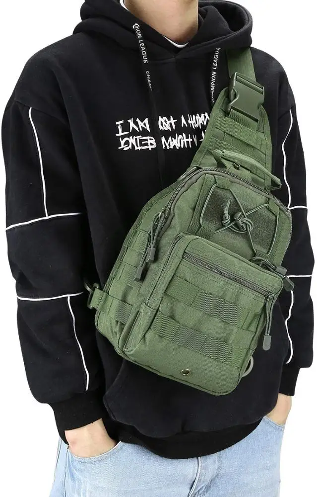 2025 Black Trending Molle Assault Anti-Theft Zipper Closure Tactical Sling Backpack with One Strap for Men Outdoor