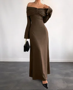 Custom New Arrival Brown O-Neck Casual Summer Floor-Length Regular Fit Stretchy Chiffon A-Line Evening Gown