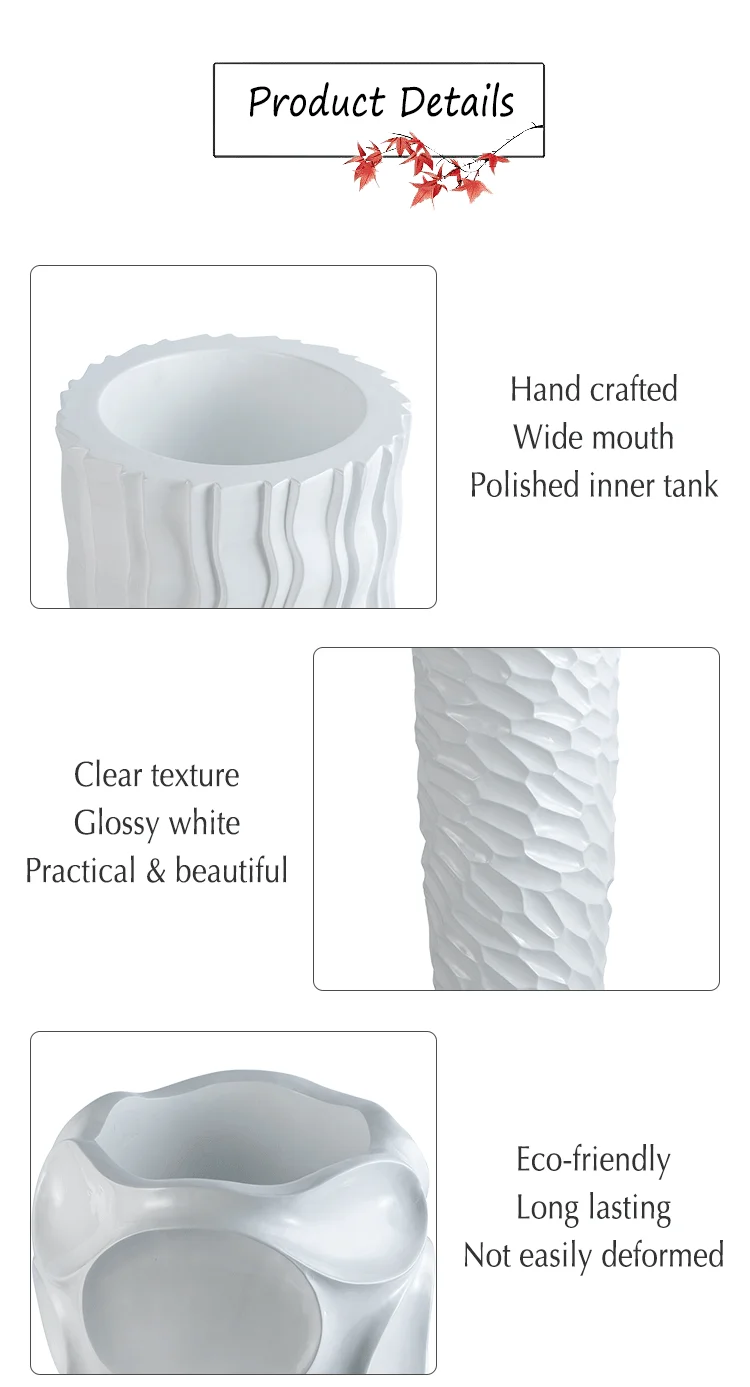 White Floor Vase Large Home Decor Indoor Tall Planter Fiberglass