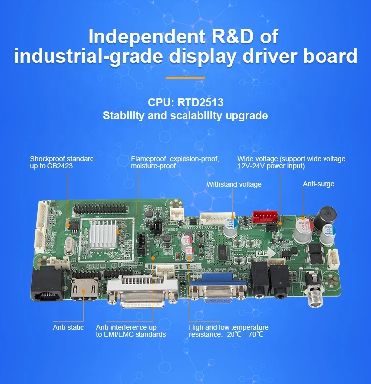Wide Temperature RTD2513 Lvds Control Board Tft LCD Monitor Controller Boards for Industrial Use