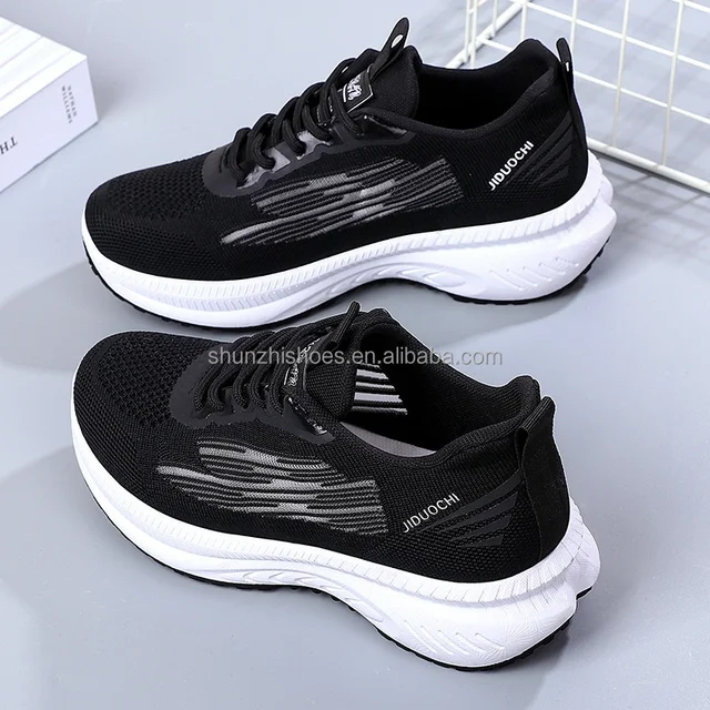 2024 Navy Blue Women's Korean Style Casual Sneakers No Name for Crocodile Fly Knit Upper Fashion Trend Feature
