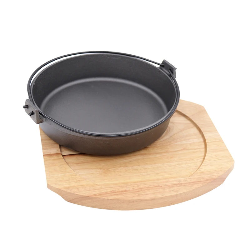 Cast Iron Sukiyaki Dual Handle Casserole Pan with Wooden and Glass Cover Lid (28cm), Size: 28 cm, Clear