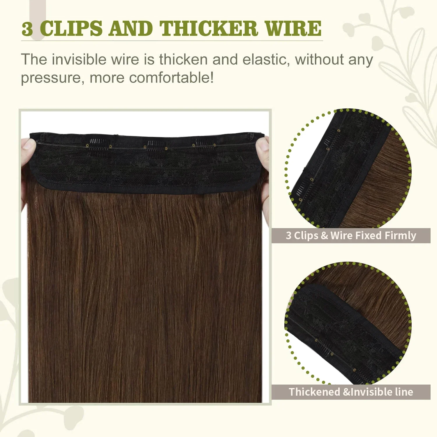 Prava ljudska kosa, žica, riblji konac, 3 sigurne kopče, ekstenzije za kosu, 16-26 inča, salonska čokoladno smeđa boja_voghion.com