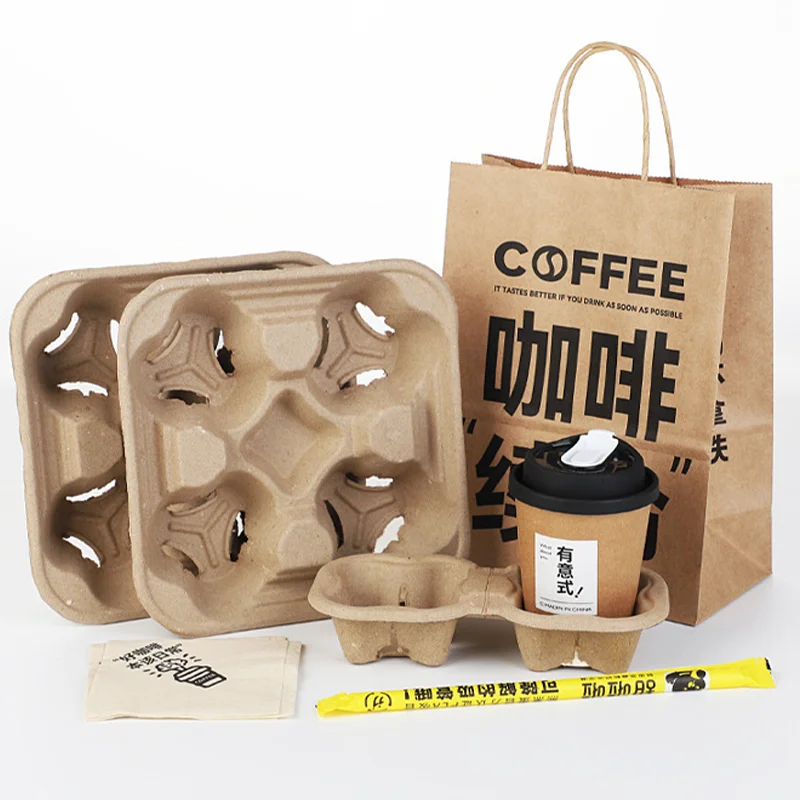 Custom Printed Recyclable Take Away Folding Kraft Coffee Paper Cup Carrier Holder Drink Paper Cups Holder