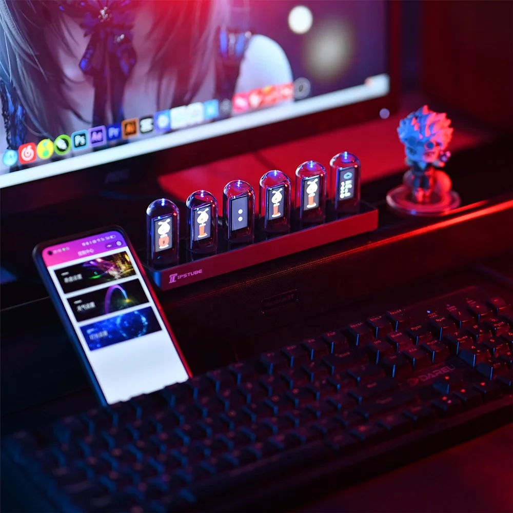 Metal Table Clocks APP Smart Nixie Tube Digital Wifi Clock with Colorful Lighting IPS Smart Night Light