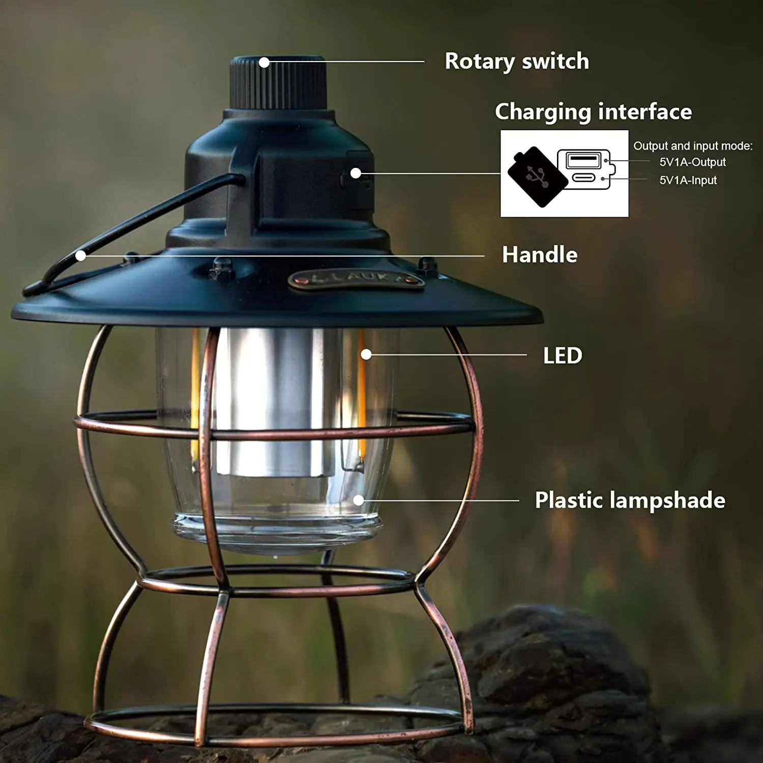 2022 IPX4 Waterproof Outdoor Portable Rechargeable Led Vintage Retro Metal Hanging Camping Lantern Lights manufacture