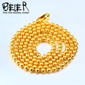 Titanium Stainless Steel Small Beads Ball Chain Necklace for Men Women 24 Inches Black Gold 3mm