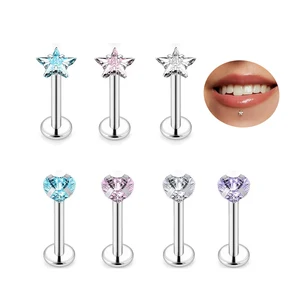 Xinfocus Hot Selling Lip Ring Star Heart Labret Stud Ring  Stainless Steel Helix Piercing Flat Back Earring