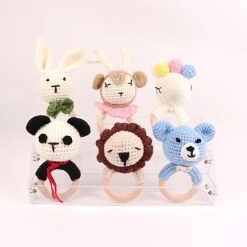 Baby Rattle 0-6 Months Bunny Wooden Rattle Handmade Crochet Wooden Baby Rattle Organic Newborn Baby Stuffed Animals Toys