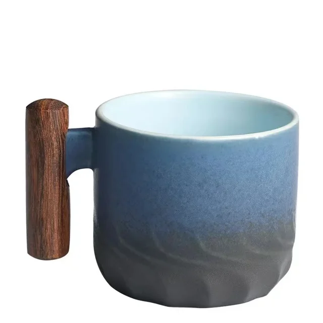 New customizable fashion wooden ceramic small teacup with wooden handle mugs ceramic mug