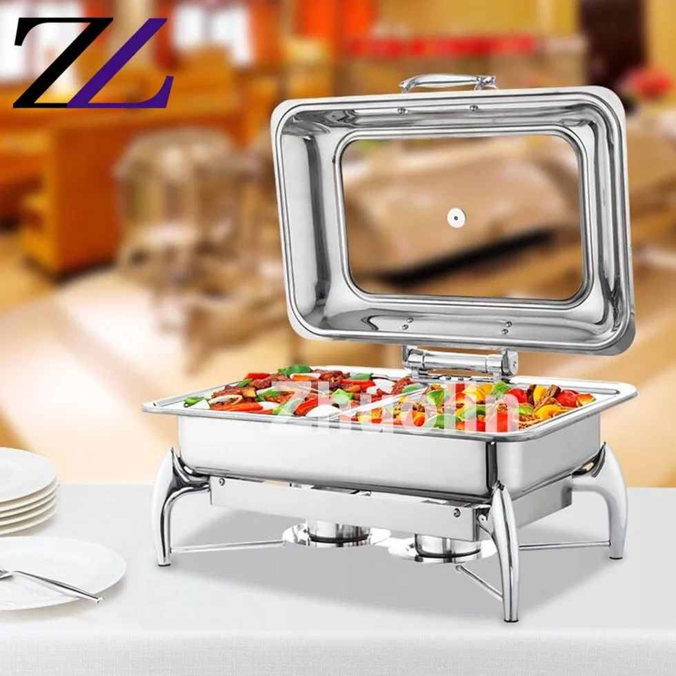 Cheap Buffet Chauffant Pour Resto Pan Round Chauffe Plat Chaffing Dishes with Glass Lid 6l Luxury Buffet Set Stand Chafing Dish
