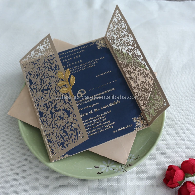 Luxury Wedding Invitation Laser Cut Navy Blue Wedding Invitations