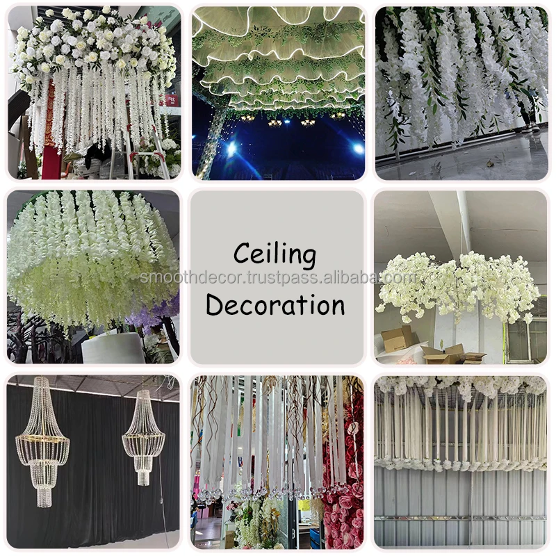 SMOOTH Events Banquet Hall Backdrop Ceiling Decoration Flower Fabric Back Drooping Wisteria Flower for Wedding