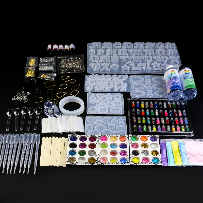 Resin Kit for Beginners with Resin Molds Silicone and Epoxy Resin Supplies Include Pigment Glitter Necklace Cord Earring Hooks